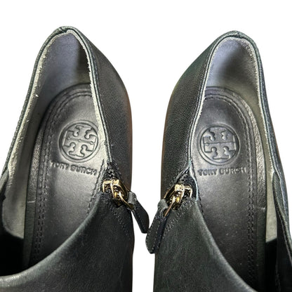 Tory Burch Charcoal Black Leather Lorelei Pointed Toe Side Zip Booties Womens 9