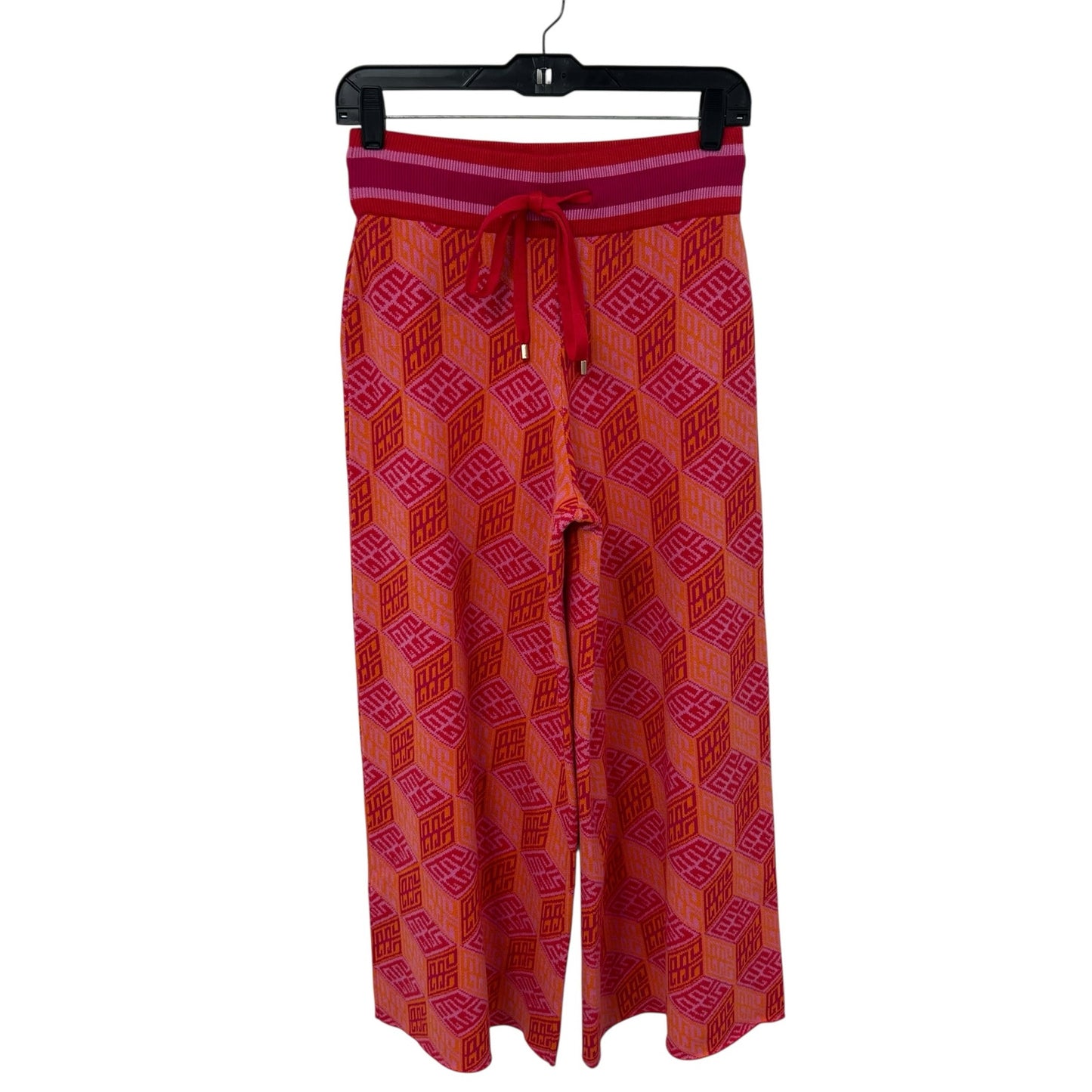 NWT Emily McCarthy Orange Pink Block Monogram Teddy Crop Trouser Womens XS