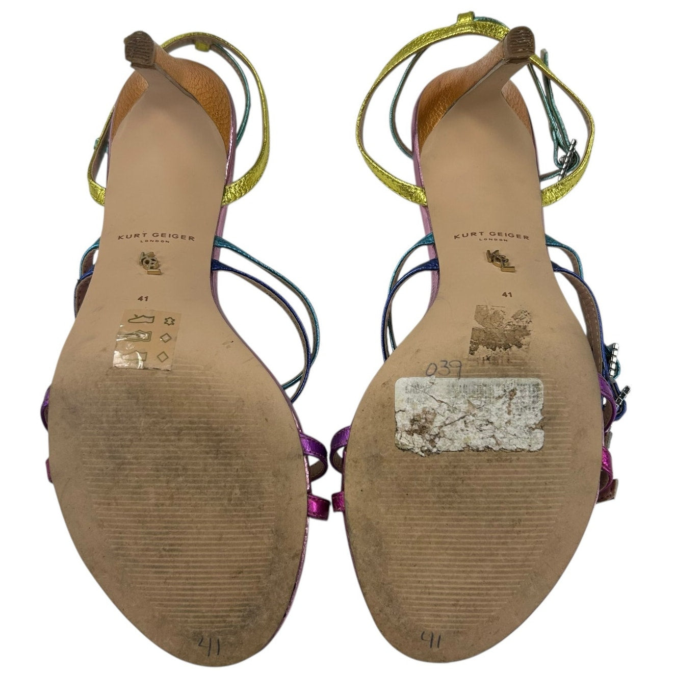 Kurt Geiger Silver Jewel Buckle Rainbow Leather Pierra Heels Womens 41 / US 10