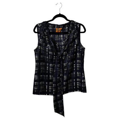 Tory Burch Navy White Sleeveless Tie Neck Silk Saffield Blouse Tank Womens 8