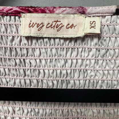 Ivy City Co White Pink Rose Print Puff Sleeve Square Neck Top Womens X-Small