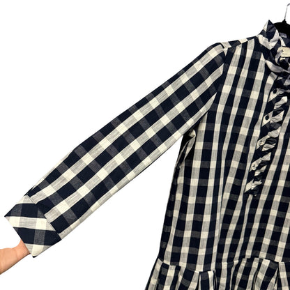 Tuckernuck Navy White Gingham Long Sleeve Linen Blend Tate Dress Womens Small