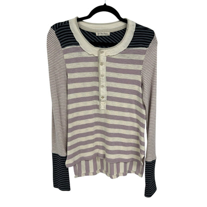 We The Free Lavender Cream Give Me Stripes Long Sleeve Henley Tee Womens Small