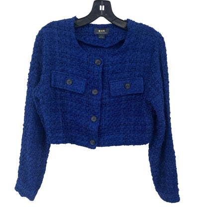 Maeve by Anthropologie Button Up Cropped Tweed Blazer Royal Blue Womens Medium