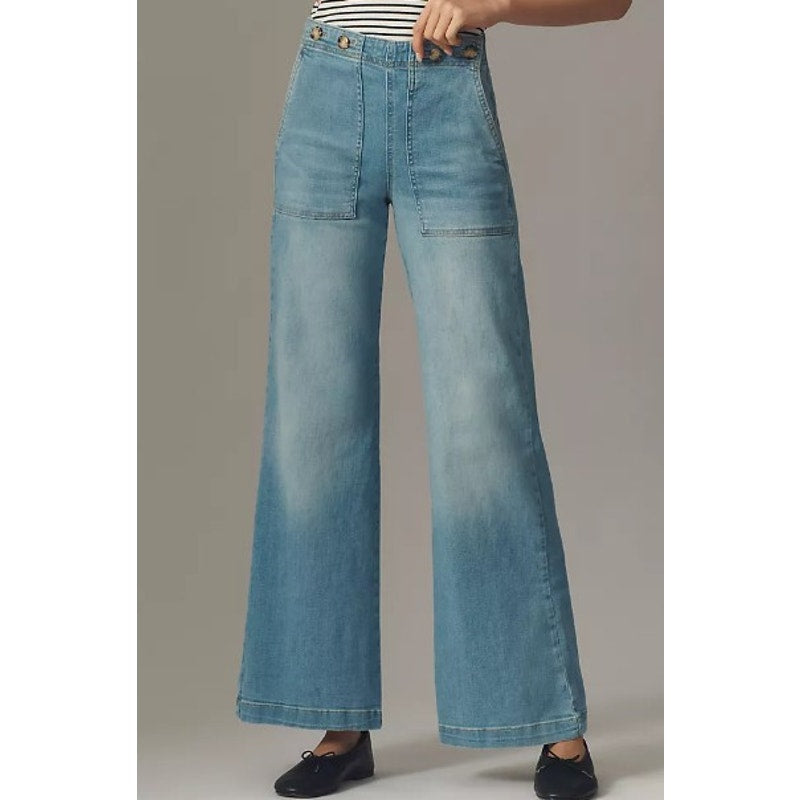 NWT Pilcro The Kit High-Rise Wide-Leg Utility Trouser Denim Jeans Womens Size 30