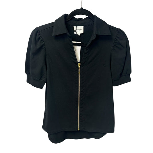 NWT Sundays by wearsundays Black Betsy Short Sleeve Zip Front Top Womens XS