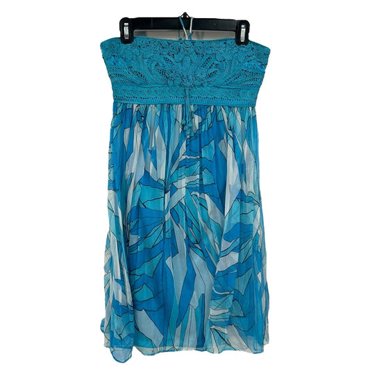 Issue Y2K Silk Blue Printed Embroidered Bodice Halter Mini Dress Womens Size 6