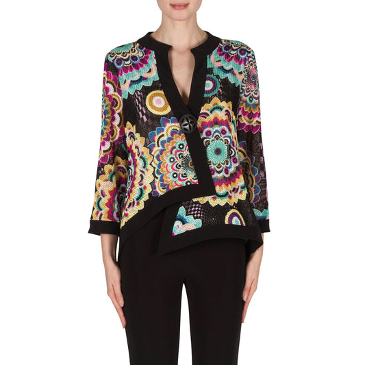 Joseph Ribkoff Black Multicolor Floral Print Button Front Jacket Womens US 6