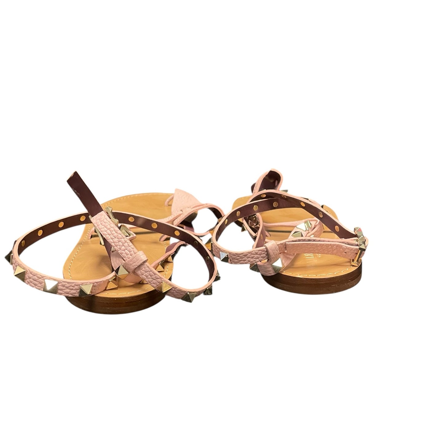 Valentino Garavani Light Pink Leather Rockstud Ankle Strap Sandals 39 / US 9