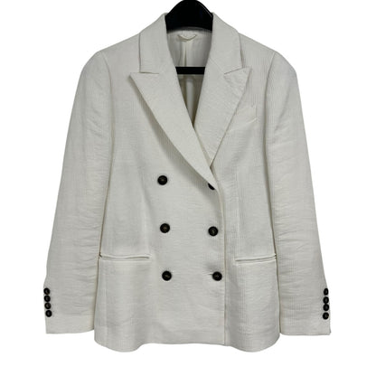 Brunello Cucinelli White Linen Blend Double Breasted Blazer Womens 38 / US 2