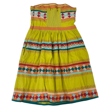 Leifsdottir Anthropologie Quilotoa Yellow Multicolor Strapless Dress Womens 10