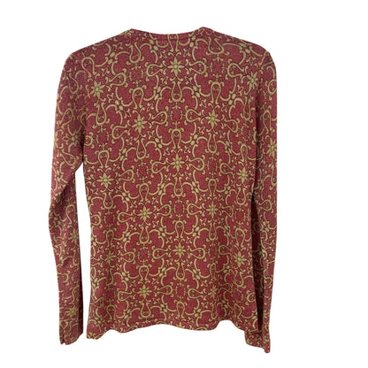 J. McLaughlin Red Gold Metallic Knit Long Sleeve Top Womens Size Small