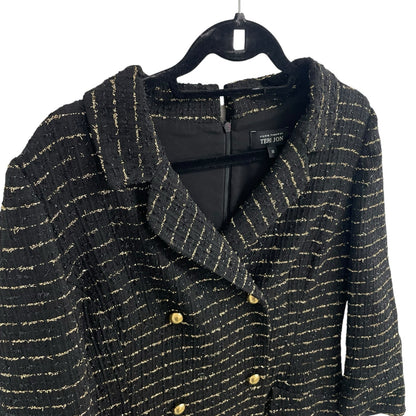 Rickie Freeman Teri Jon Black Gold Metallic Double Breasted Twill Coat Dress 14