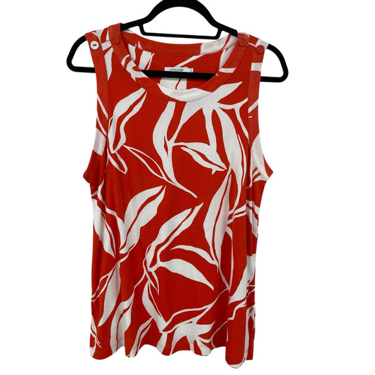 Chico’s Orange White Abstract Button Detail Tunic Tank Top Womens Large