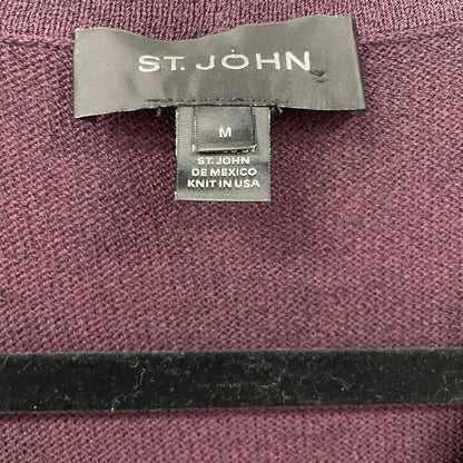 St. John Burgundy Purple Santana Knit Flower Button Up Cardigan Sweater Medium