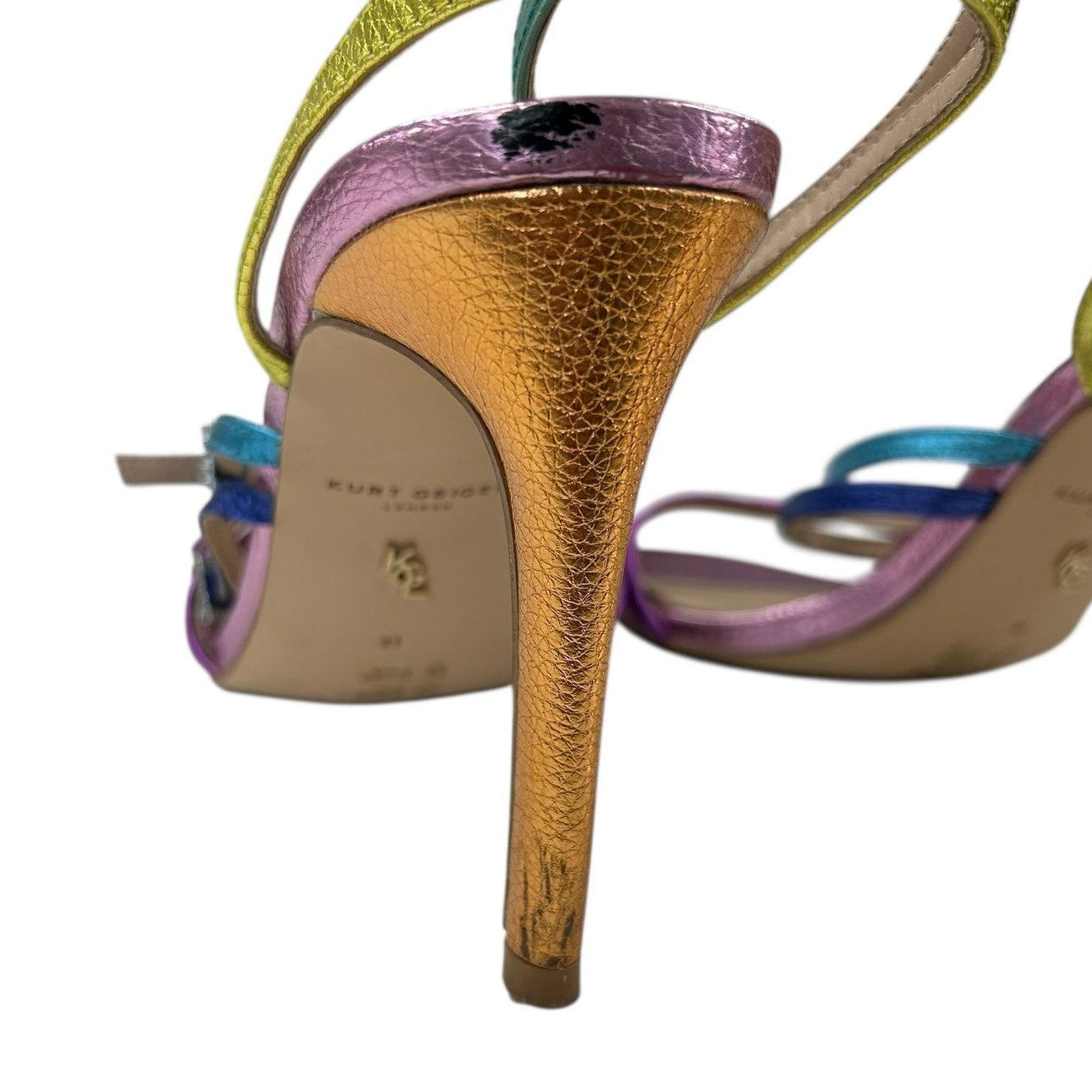 Kurt Geiger Silver Jewel Buckle Rainbow Leather Pierra Heels Womens 41 / US 10