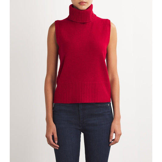 NWT Veronica Beard Crimson Red Mazzy Cashmere Turtleneck Shell Womens Size Small