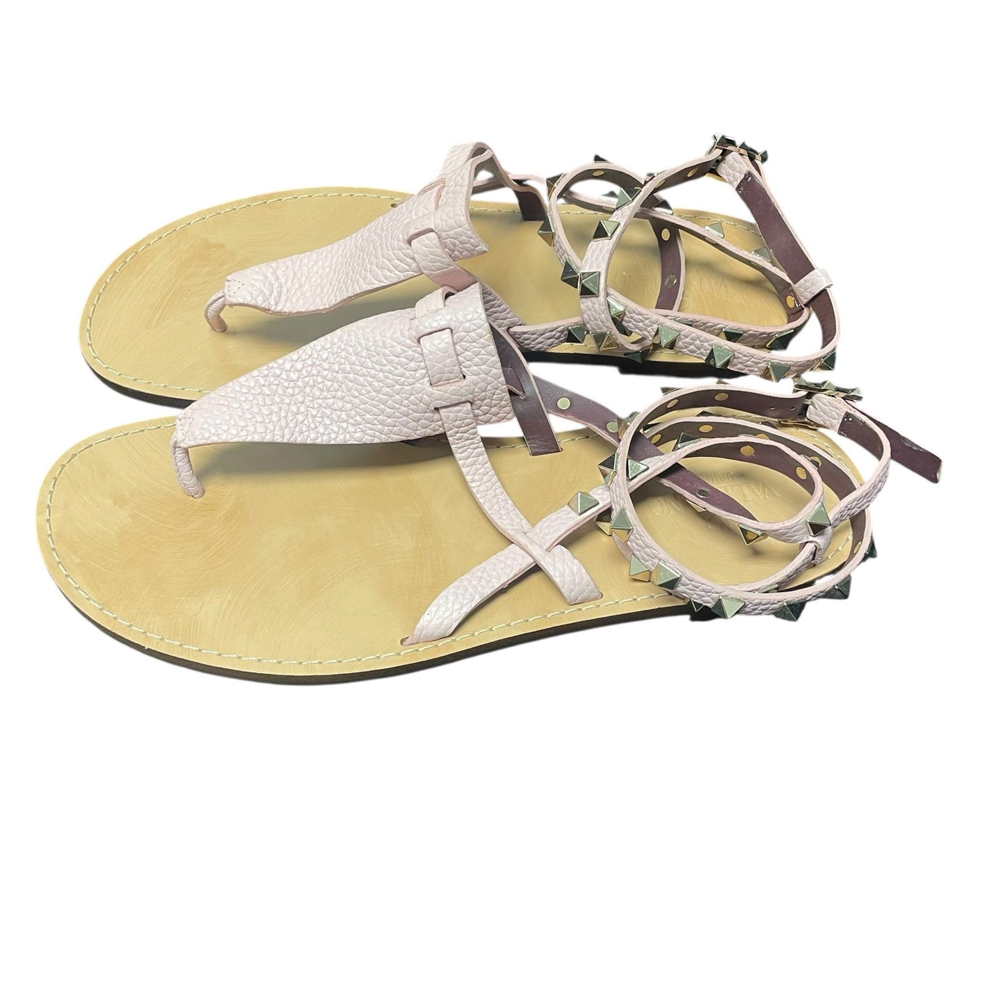 Valentino Garavani Light Pink Leather Rockstud Ankle Strap Sandals 39 / US 9