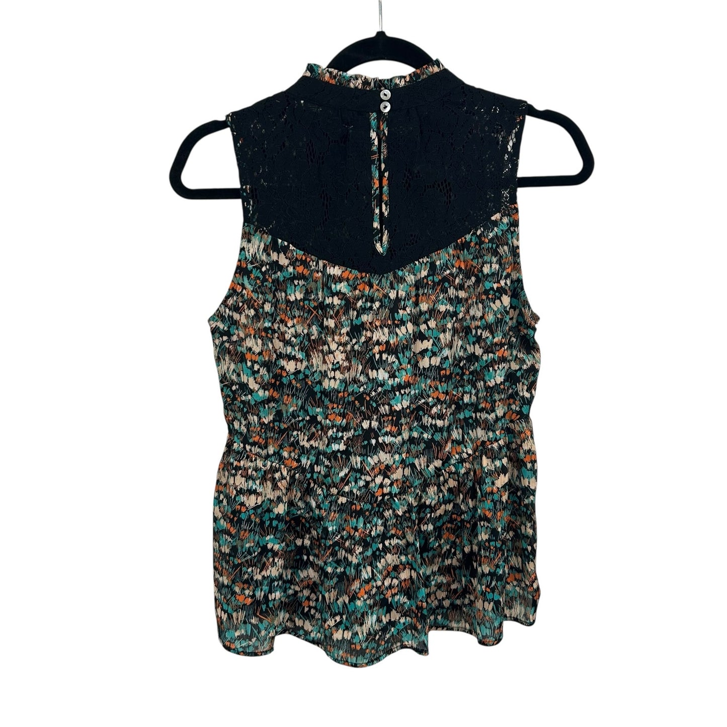 NWT Daniel Rainn Anthropologie Black Multi Bella Illusion Neck Top Womens XS