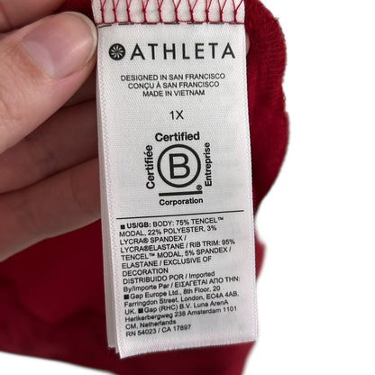 Athleta Agate Red Paisley Long Sleeve Coaster Luxe V-Neck Sweatshirt Womens 1X