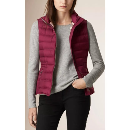 Burberry Brit Cranstead Check Quilted Down Vest Puffer Gilet Garnet Pink XS