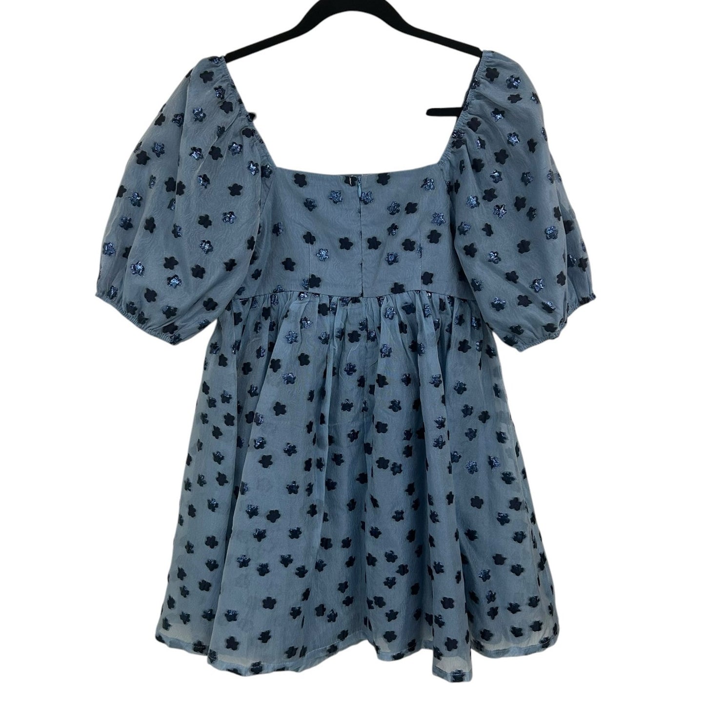 TCEC Navy Blue Floral Print Short Puff Sleeve Babydoll Mini Dress Womens Small