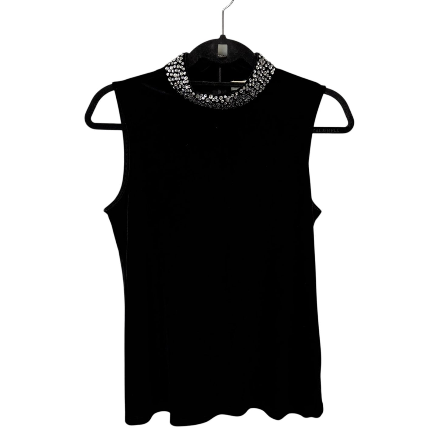 NWT L’Agence Black Madelyn Crystal-Embellished Mock Neck Sleeveless Top Small