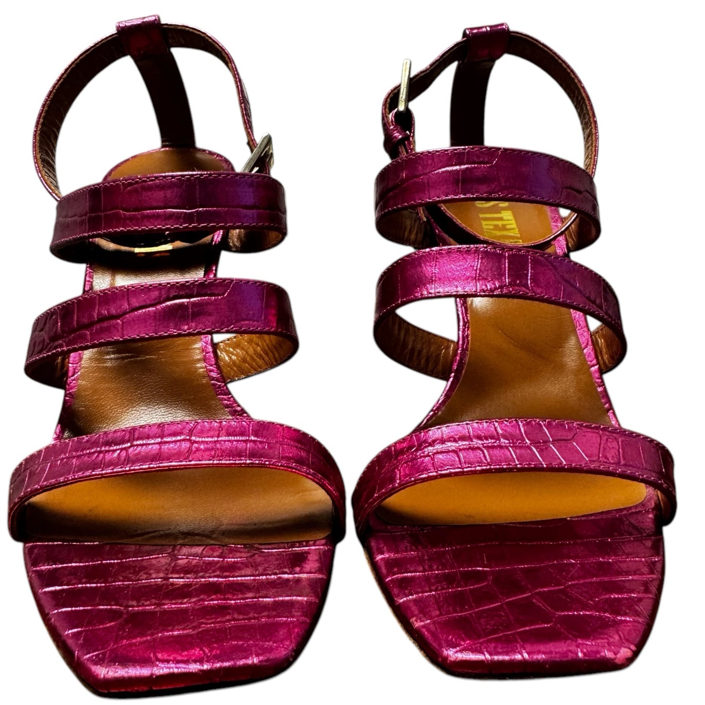 Paris Texas Pink Metallic Crocodile Embossed Leather Pumps Womens 6