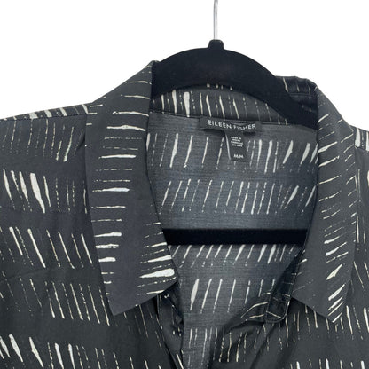 Eileen Fisher Silk Organic Cotton Dash Shirtdress Boxy Fit Black Womens Medium
