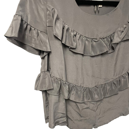 Anthropologie HD in Paris Pure Silk Short Sleeve Ruffle Top Gray Womens Size XS