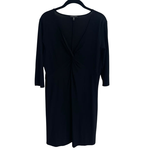 Eileen Fisher Lowcut Knotted Front 3/4 Sleeve Black Shift Dress Womens Large