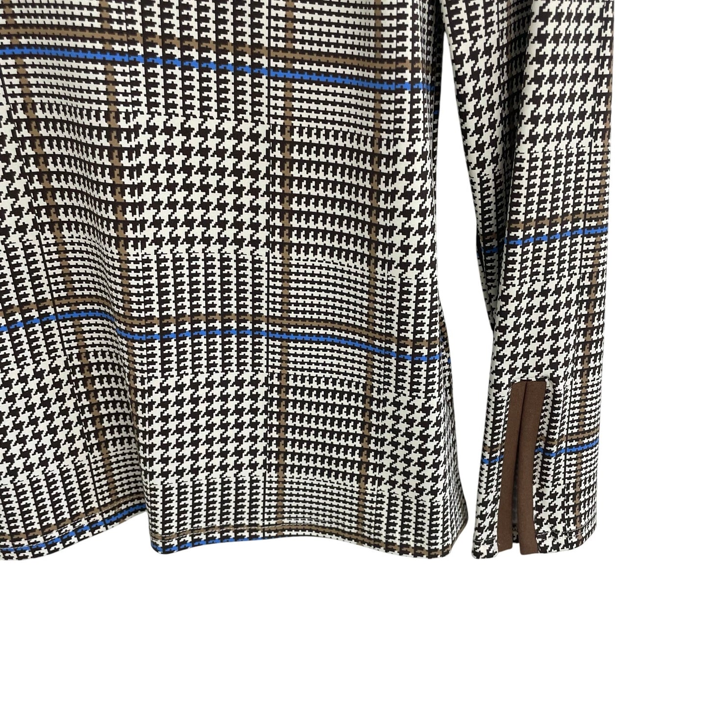 NWT Jude Connally Aspen Jude Cloth Glen Plaid Chocolate Saddle Half Zip Top XS