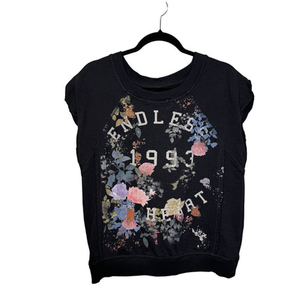 Pilcro Black Floral Sleeveless Crewneck Cotton Muscle Sweatshirt Womens Medium