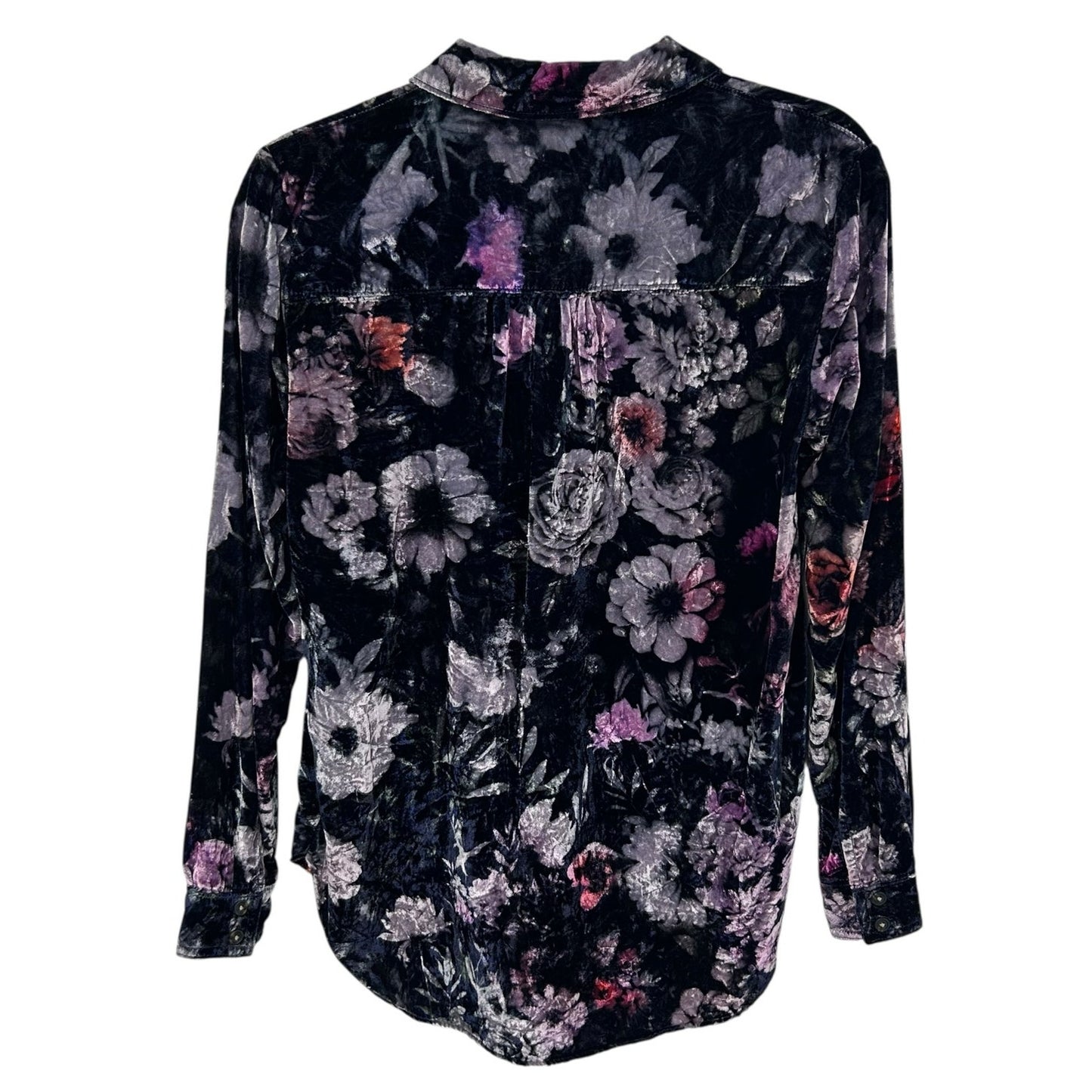 Pilcro The Hadley Purple Pink Floral Print Relaxed Button Down Velvet Womens XS