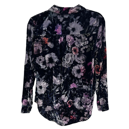 Pilcro The Hadley Purple Pink Floral Print Relaxed Button Down Velvet Womens XS