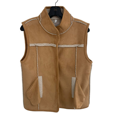 NWT Draper James Reversible Faux Suede Sherpa Vest Cream Tan Womens Small