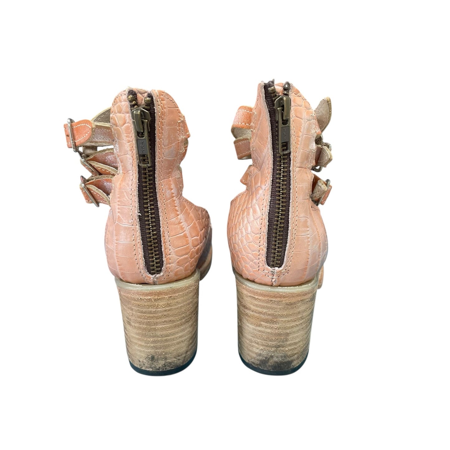 Freebird Randi Gladiator Ankle Strap Heels in Pink Croco Leather Womens Size 7