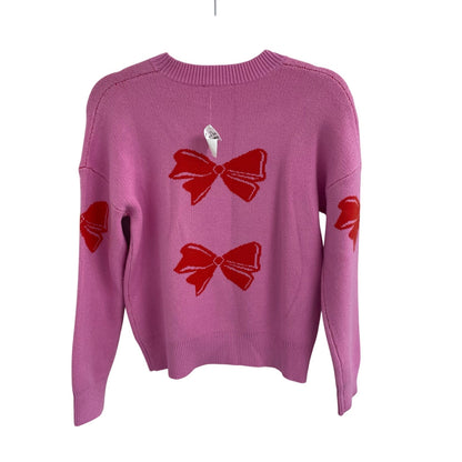 NWT THML Pullover Crewneck Bow Sweater Pink Red Womens Size XS