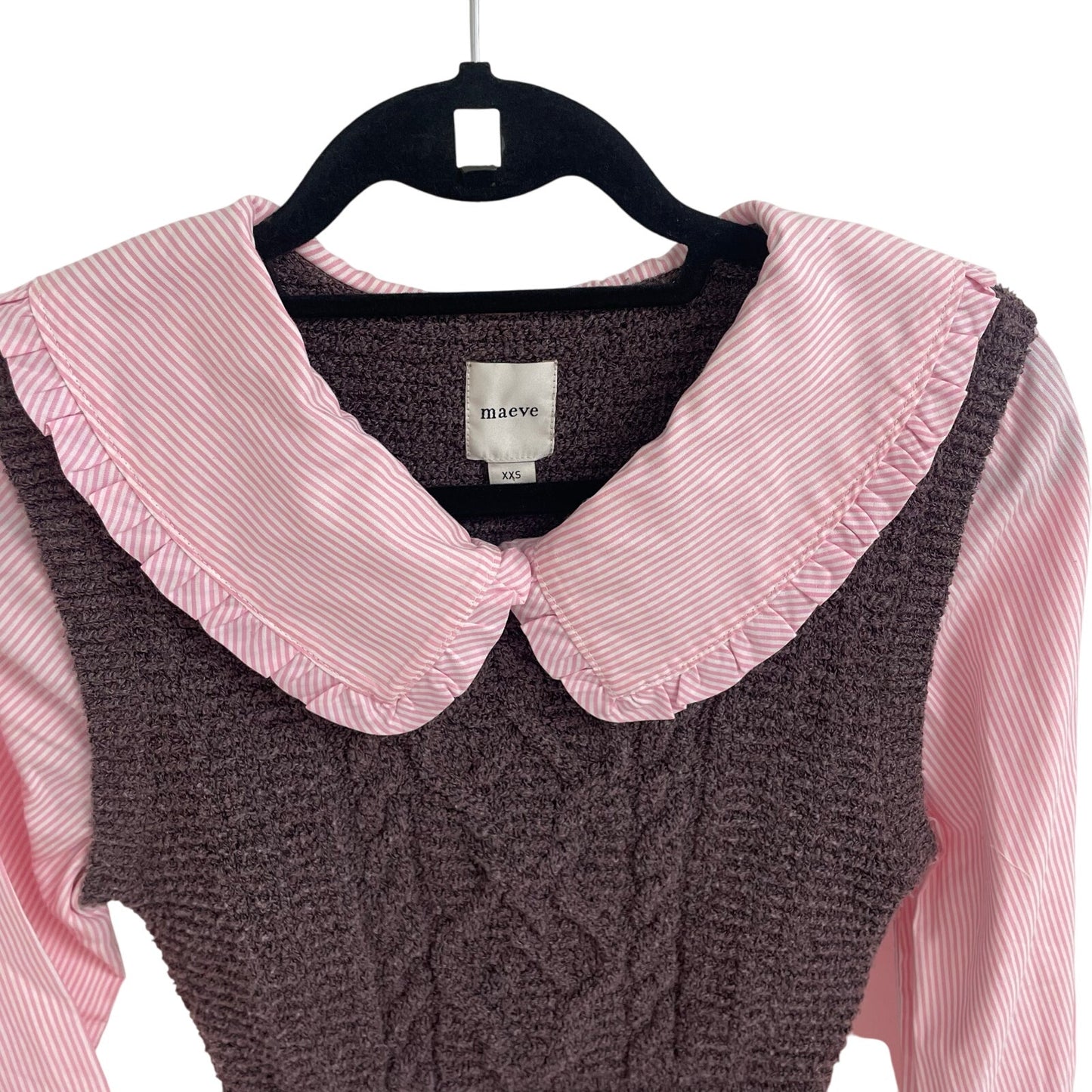 Anthropologie Maeve Collared Twofer Layered Sweater Vest Pink Purple Size XXS