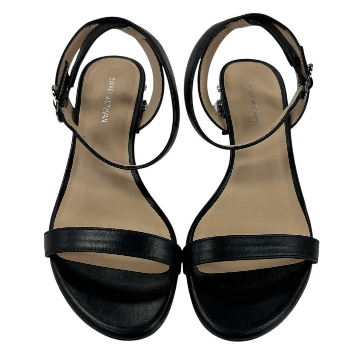 Stuart Weitzman Black Dancer Allshine Embellished Leather Flat Sandals Womens 7B