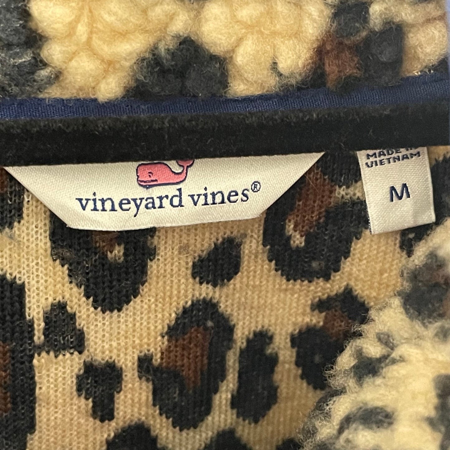 Vineyard Vines Leopard Print Super Sherpa Pullover Half Zip Womens Medium