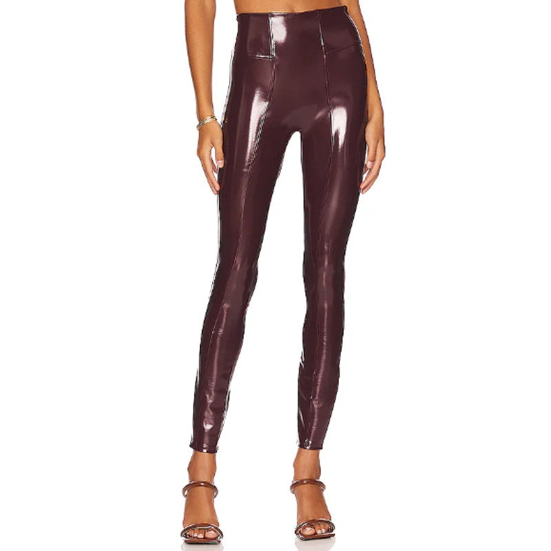 NWT Spanx Ruby Red Faux Patent Leather Pull On Leggings Womens Petite Large