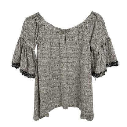 NWT Eri + Ali Anthropologie Short Fringe Trim Sleeve Asymmetric Top Womens Small