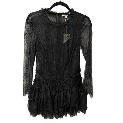 NWT LoveShackFancy Amberleigh Black Ruffle Lace Mini Dress Womens Size 2