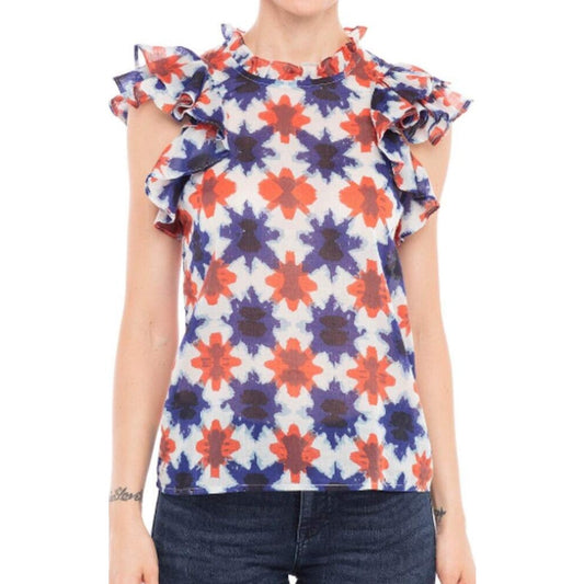 NWT Banjanan Shibori Clamp Dye Dusty Aqua Cotton Voile Klara Top Womens Small