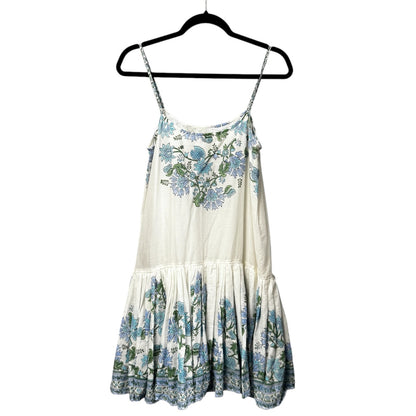 NWT Juliet Dunn White Blue Floral Sleeveless Scoop Neck Drop Waist Dress Women 2