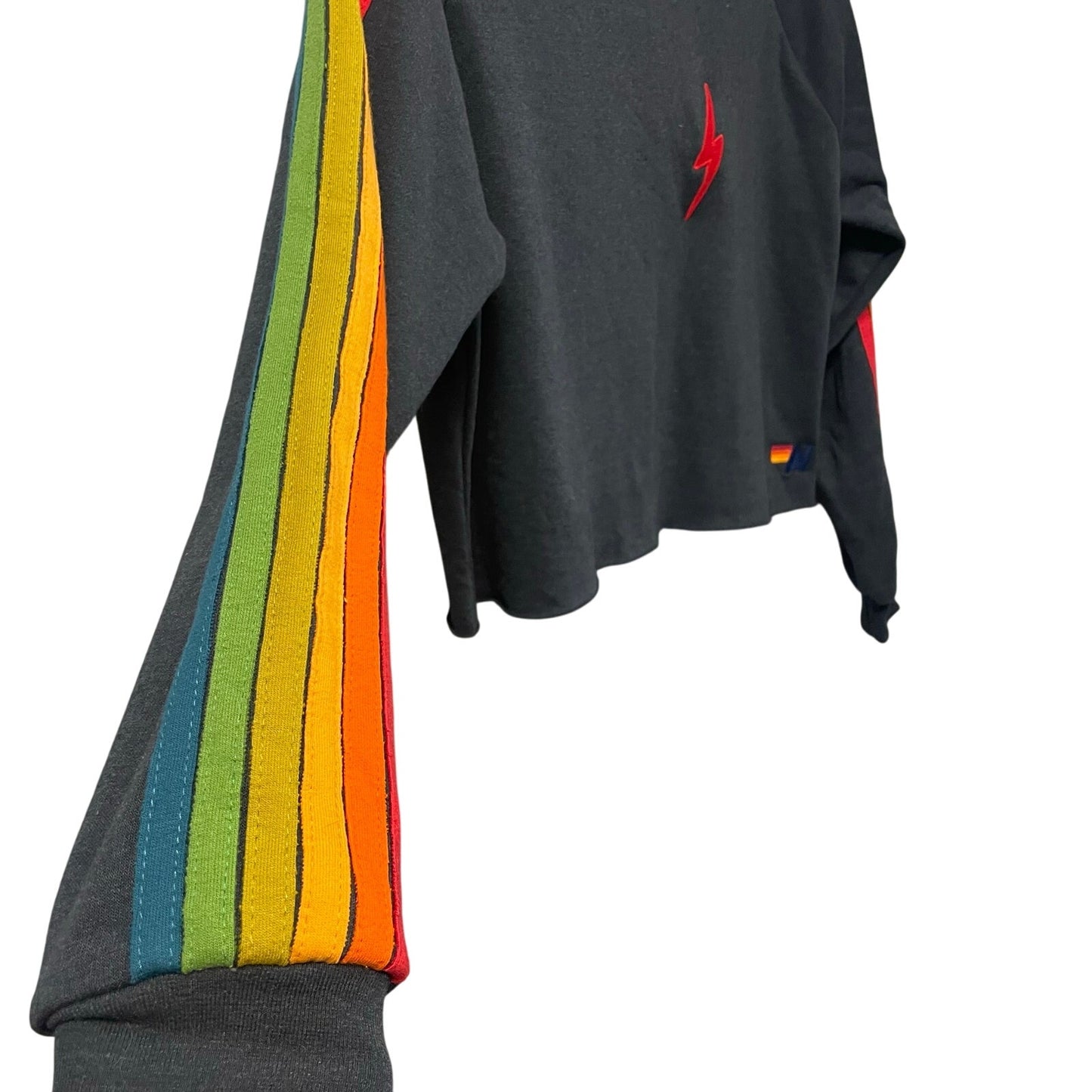 Aviator Nation Bolt Crop Sweatshirt Rainbow Multicolor Striped Sleeves Small