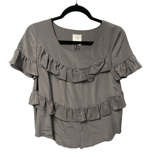 Anthropologie HD in Paris Pure Silk Short Sleeve Ruffle Top Gray Womens Size XS
