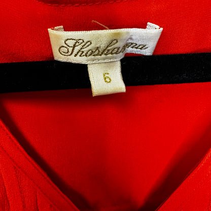 Shoshanna Red Long Cuff Sleeve V Neck Half Placket Silk Blouse Womens Small
