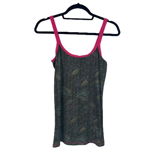 Free People Y2K Multi Leaf Print Pink Lace Trim Tank Top Cami Womens Medium